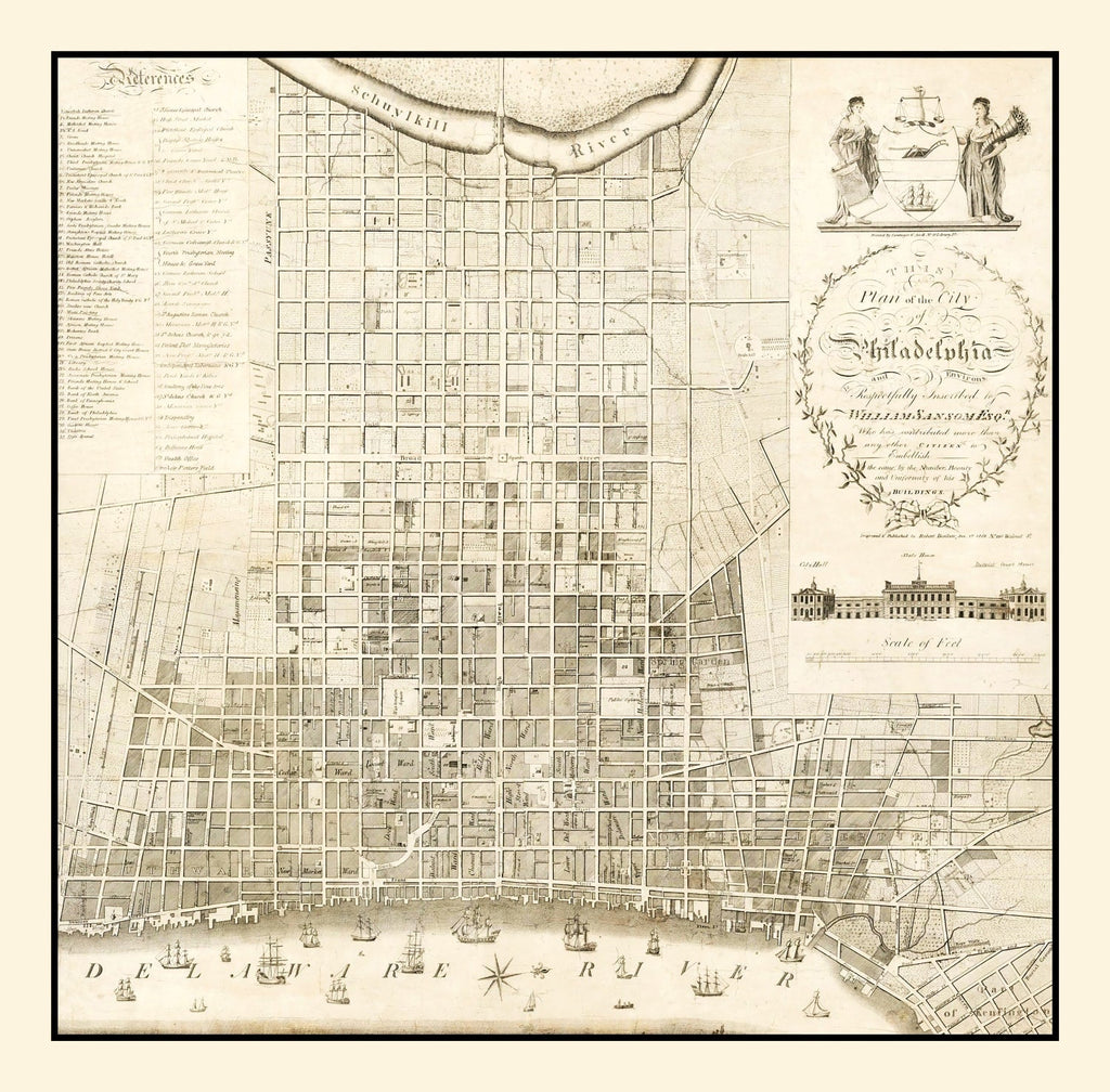 Vintage Map of Philadelphia, Pennsylvania 1819