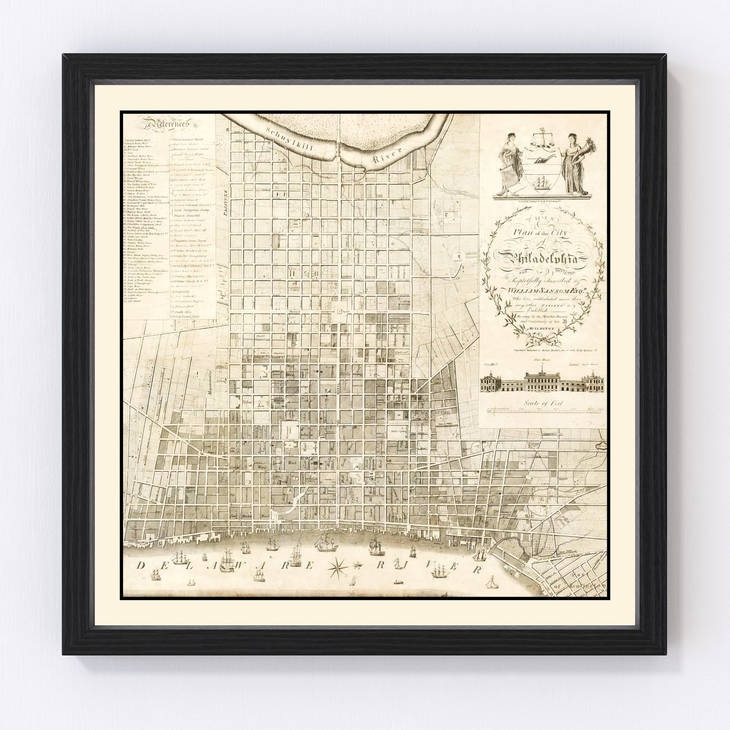 Vintage Map of Philadelphia, Pennsylvania 1819