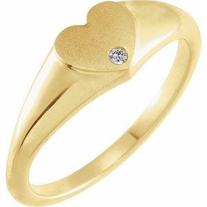 14K Yellow Gold Natural White Sapphire Heart Signet Ring