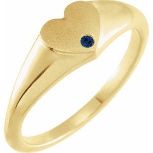 14K Yellow Gold Natural Blue Sapphire Heart Signet Ring