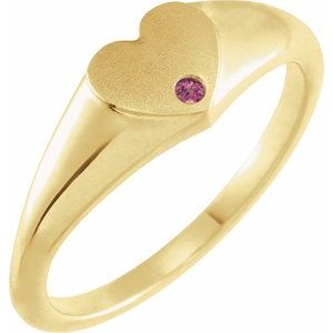 14K Yellow Gold Natural Pink Tourmaline Heart Signet Ring