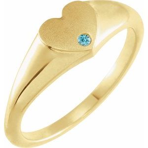 14K Yellow Gold Natural Blue Zircon Heart Signet Ring