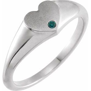 14K White Gold Natural Alexandrite Heart Signet Ring