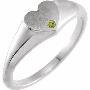 Platinum Natural Peridot Heart Signet Ring