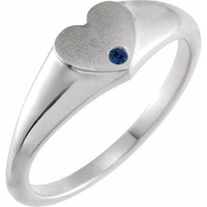 Sterling Silver Natural Blue Sapphire Heart Signet Ring