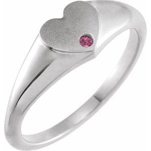 Platinum Natural Pink Tourmaline Heart Signet Ring