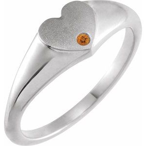 Sterling Silver Natural Citrine Heart Signet Ring