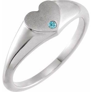 Sterling Silver Natural Blue Zircon Heart Signet Ring