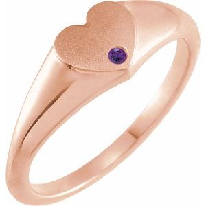 14K Rose Gold Natural Amethyst Heart Signet Ring