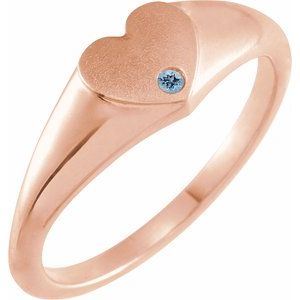 14K Rose Gold Natural Aquamarine Heart Signet Ring