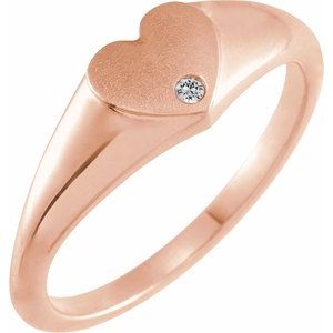 14K Rose Gold Natural White Sapphire Heart Signet Ring