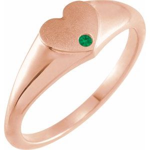 14K Rose Gold Natural Emerald Heart Signet Ring
