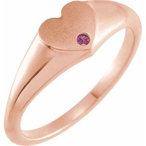 14K Rose Gold Natural Pink Tourmaline Heart Signet Ring