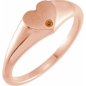 14K Rose Gold Natural Citrine Heart Signet Ring