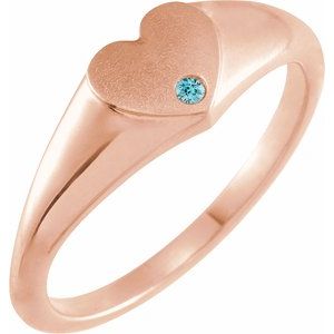 14K Rose Gold Natural Blue Zircon Heart Signet Ring