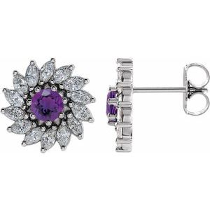 Sterling Silver 4.5 mm Natural Amethyst & 1 3/8 CTW Natural Diamond Earrings
