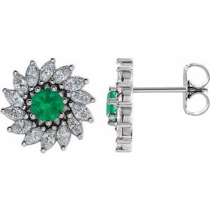 Platinum 5.5 mm Lab-Grown Emerald & 2 1/5 CTW Natural Diamond Earrings