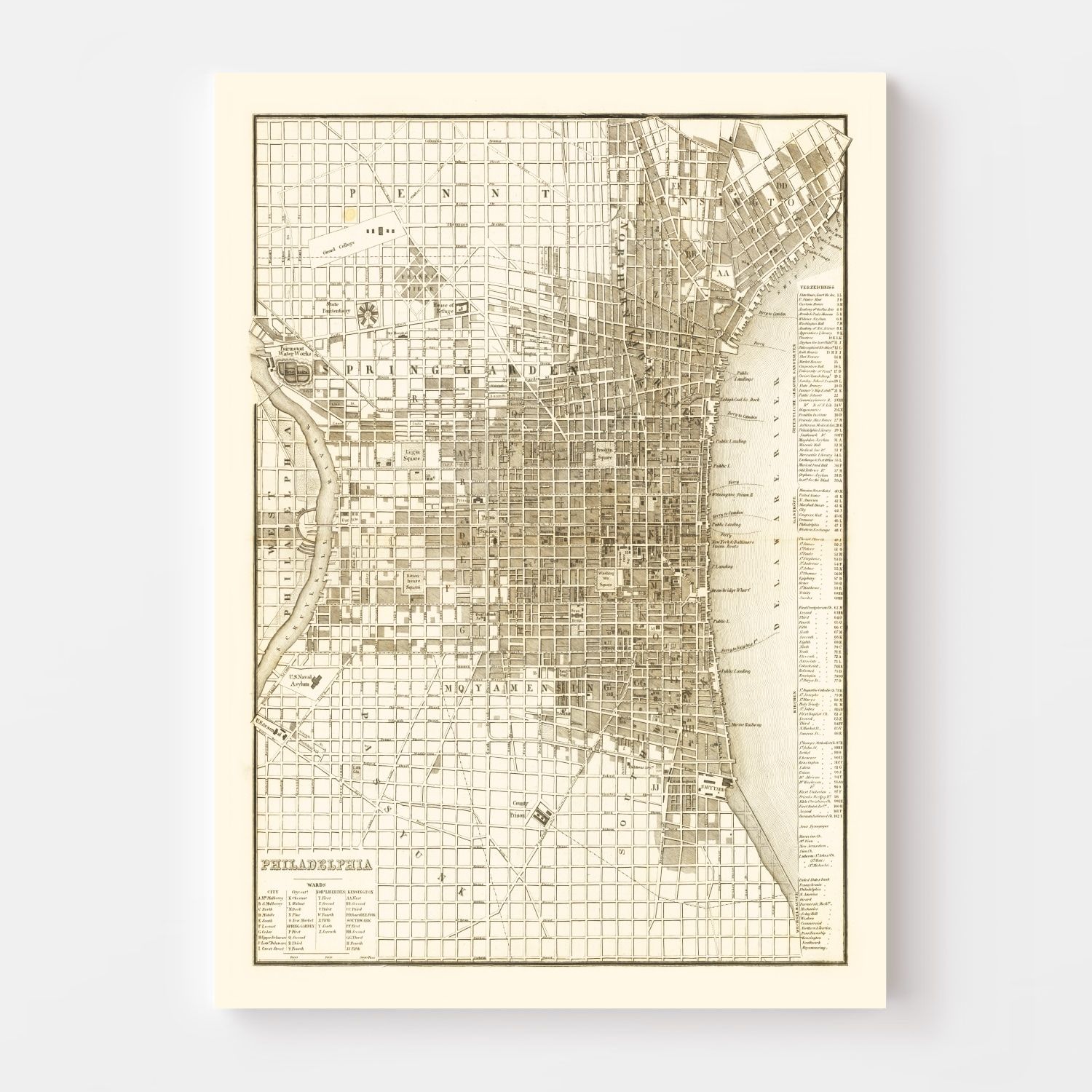 Vintage Map of Philadelphia, Pennsylvania 1846