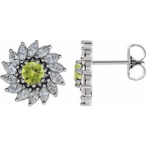 14K White Gold 3.5 mm Natural Peridot & 3/4 CTW Natural Diamond Earrings