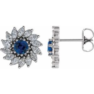 Sterling Silver 4.5 mm Natural Blue Sapphire & 1 3/8 CTW Natural Diamond Earrings