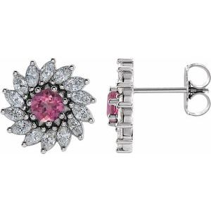 Platinum 5.5 mm Natural Pink Tourmaline & 2 1/5 CTW Natural Diamond Earrings