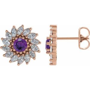14K Rose Gold 4.5 mm Natural Amethyst & 1 3/8 CTW Natural Diamond Earrings