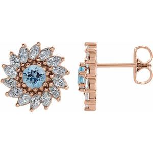 14K Rose Gold 5.5 mm Natural Aquamarine & 2 1/5 CTW Natural Diamond Earrings