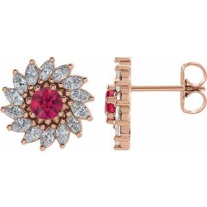 14K Rose Gold 4.5 mm Lab-Grown Ruby & 1 3/8 CTW Natural Diamond Earrings