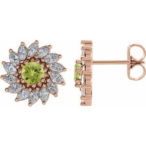 14K Rose Gold 3.5 mm Natural Peridot & 3/4 CTW Natural Diamond Earrings