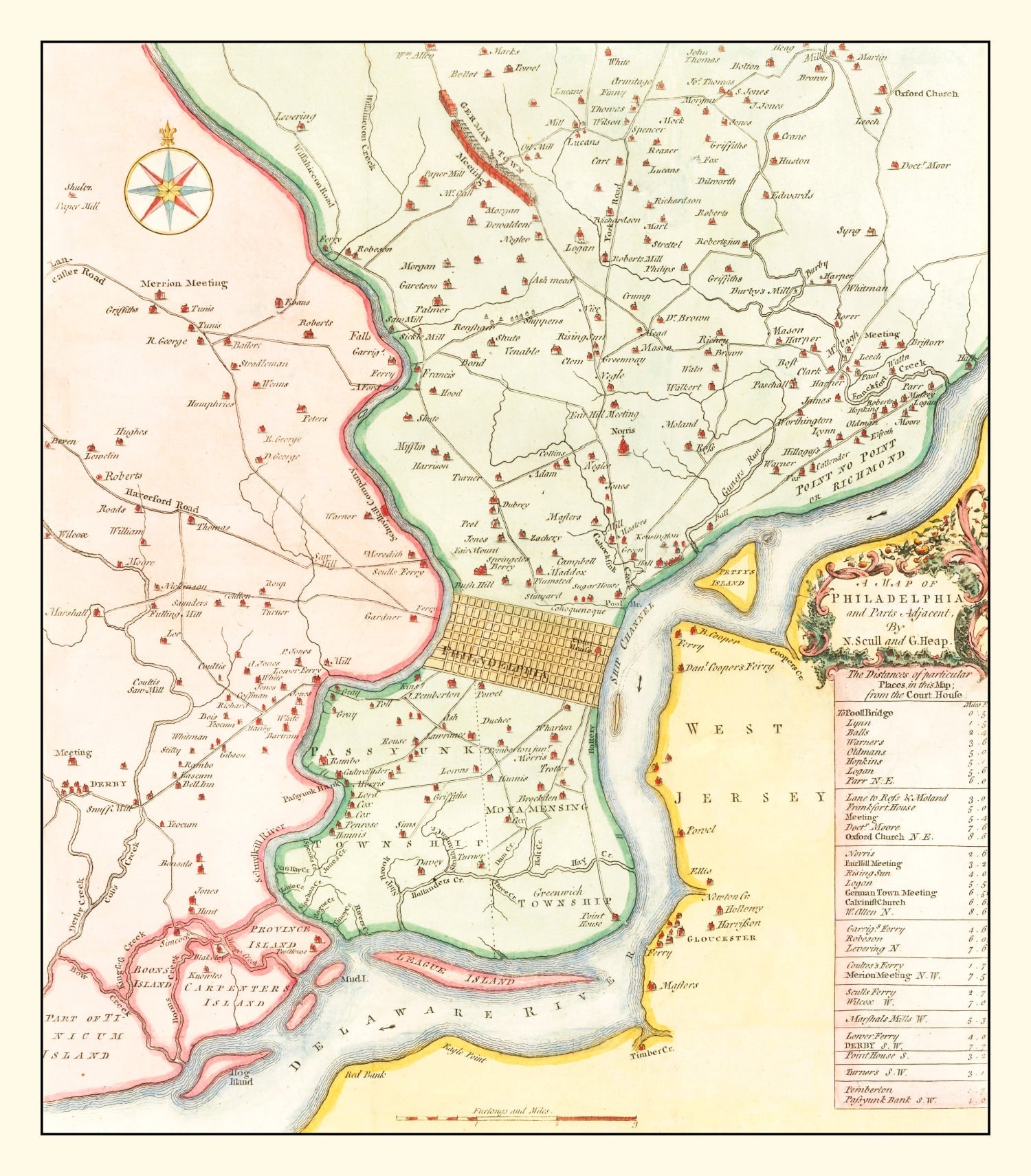 Vintage Map of Philadelphia, Pennsylvania 1753