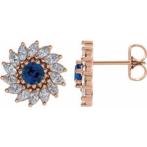14K Rose Gold 3.5 mm Lab-Grown Blue Sapphire & 3/4 CTW Natural Diamond Earrings