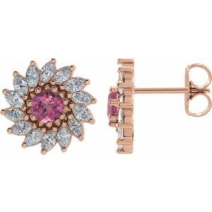 14K Rose Gold 6 mm Natural Pink Tourmaline & 2 1/5 CTW Natural Diamond Earrings