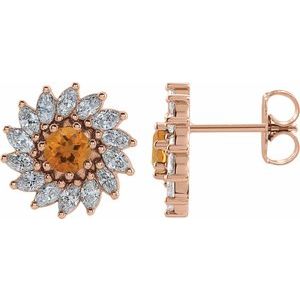 14K Rose Gold 5.5 mm Natural Citrine & 2 1/5 CTW Natural Diamond Earrings