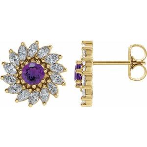 14K Yellow Gold 4 mm Natural Amethyst & 7/8 CTW Natural Diamond Earrings