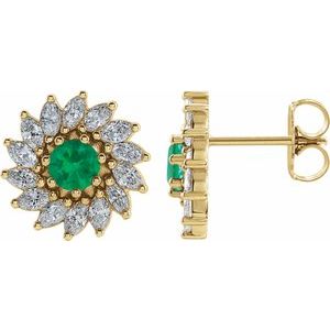 14K Yellow Gold 4 mm Lab-Grown Emerald & 7/8 CTW Natural Diamond Earrings