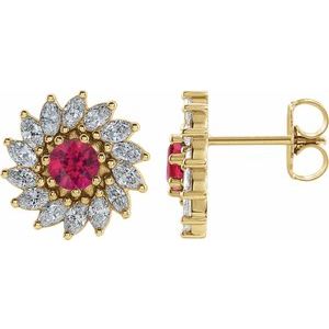 14K Yellow Gold 6 mm Lab-Grown Ruby & 2 1/5 CTW Natural Diamond Earrings