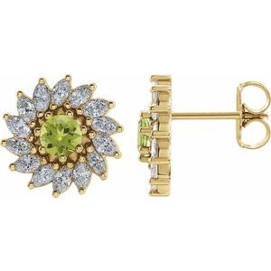 14K Yellow Gold 4.5 mm Natural Peridot & 1 3/8 CTW Natural Diamond Earrings