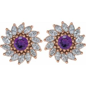 14K Rose Gold 5.5 mm Natural Amethyst & 2 1/5 CTW Natural Diamond Earrings – image 2