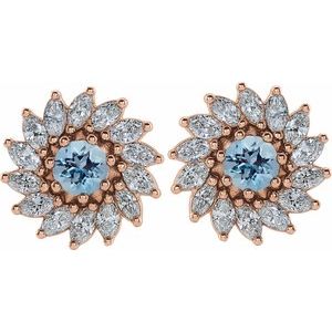 14K Rose Gold 6 mm Natural Aquamarine & 2 1/5 CTW Natural Diamond Earrings – image 2