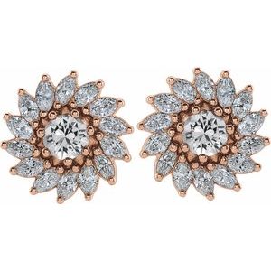 14K Rose Gold 3.5 mm Natural White Sapphire & 3/4 CTW Natural Diamond Earrings – image 2