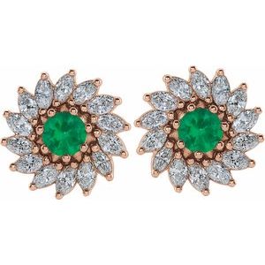 14K Rose Gold 4.5 mm Lab-Grown Emerald & 1 3/8 CTW Natural Diamond Earrings – image 2