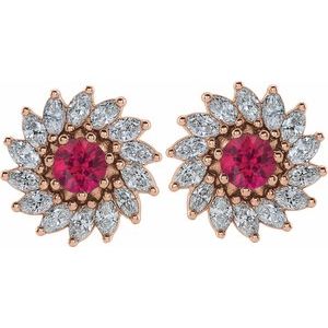 14K Rose Gold 4 mm Lab-Grown Ruby & 7/8 CTW Natural Diamond Earrings – image 2