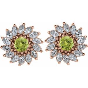 14K Rose Gold 5 mm Natural Peridot & 1 3/8 CTW Natural Diamond Earrings – image 2