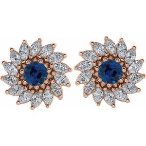 14K Rose Gold 4.5 mm Natural Blue Sapphire & 1 3/8 CTW Natural Diamond Earrings – image 2