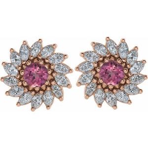 14K Rose Gold 4 mm Natural Pink Tourmaline & 7/8 CTW Natural Diamond Earrings – image 2