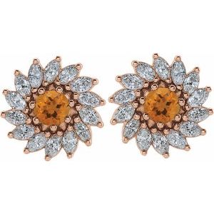 14K Rose Gold 6 mm Natural Citrine & 2 1/5 CTW Natural Diamond Earrings – image 2