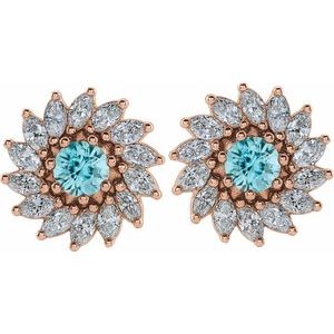 14K Rose Gold 5.5 mm Natural Blue Zircon & 2 1/5 CTW Natural Diamond Earrings – image 2
