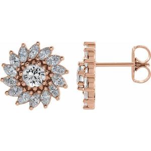 14K Rose Gold 3.5 mm Natural White Sapphire & 3/4 CTW Natural Diamond Earrings