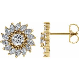 14K Yellow Gold 4 mm Natural White Sapphire & 7/8 CTW Natural Diamond Earrings