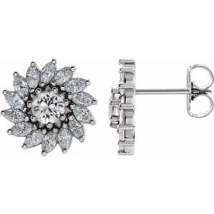 Sterling Silver 4.5 mm Natural White Sapphire & 1 3/8 CTW Natural Diamond Earrings